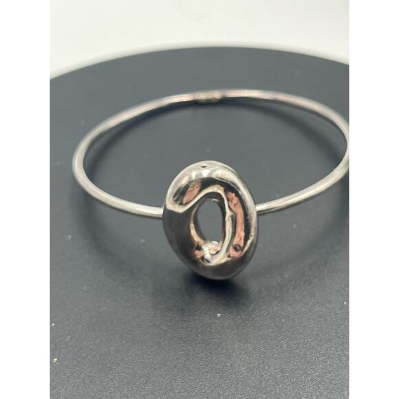 Luna Sterling Silver 925 Puffy O Circle Designer Signed Bangle Bracelet - Picture 2 of 8